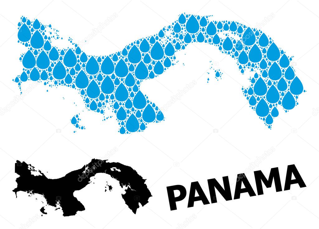 Vector Collage Map of Panama of Water Drops and Solid Map