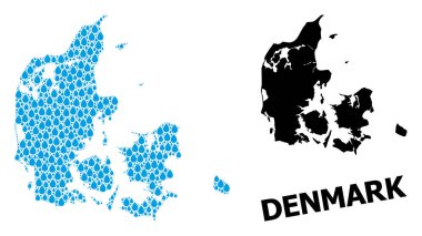 Danimarka 'nın Su Damlaları ve Solid Haritası Vektör Mozaik Haritası
