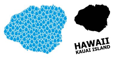 Kauai Su Damlaları ve Solid Haritası 'nın Vektör Mozaik Haritası