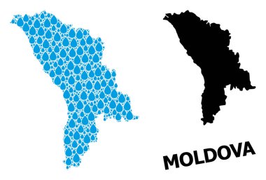 Moldova Sıvı Gözyaşları ve Solid Haritası Vektör Kolajı
