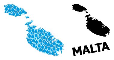 Sıvı Damlalar Malta Vektör Kolajı Haritası ve Katı Harita