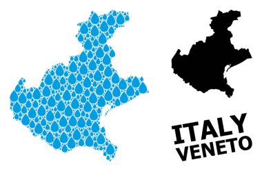 Veneto Su Damlaları ve Katı Harita Bölgesi Vektör Mozaik Haritası
