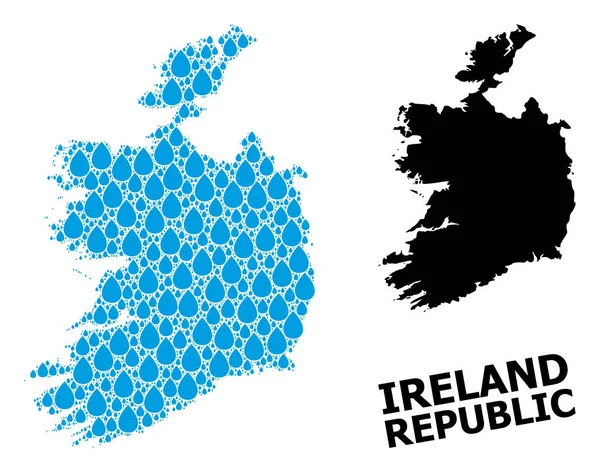 Vector Mosaic Mapa da Irlanda República da Água Dews e Mapa Sólido — Vetor de Stock