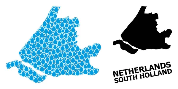 Vector Collage Mapa de Holanda Meridional de rocíos líquidos y mapa sólido — Archivo Imágenes Vectoriales