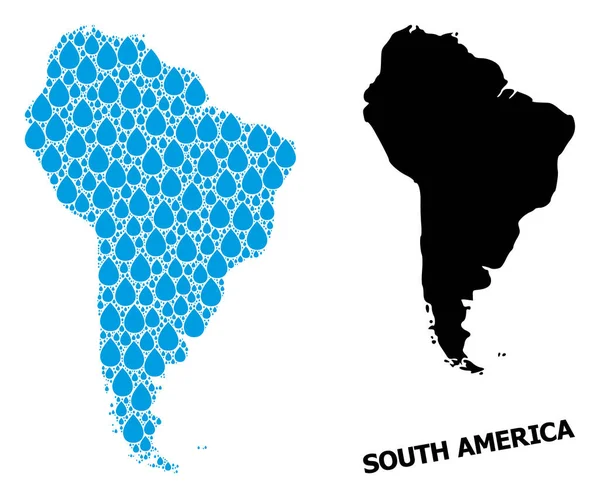 Vector Collage Mapa de América del Sur de rocíos líquidos y mapa sólido — Archivo Imágenes Vectoriales