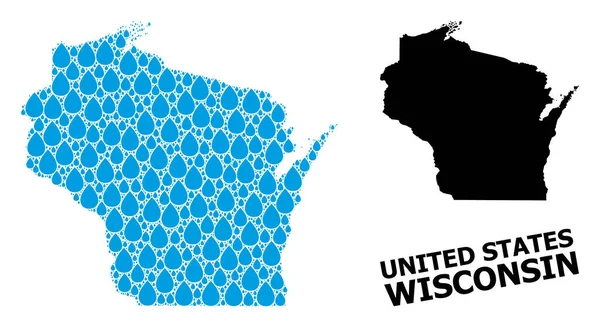 Mapa de Vector Collage de Wisconsin Estado de Lágrimas Líquidas e Mapa Sólido — Vetor de Stock