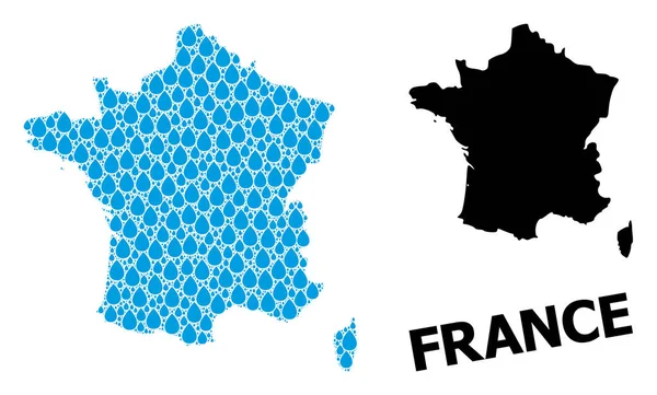 Mappa del mosaico vettoriale della Francia di gocce liquide e mappa solida — Vettoriale Stock