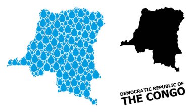 Demokratik Kongo Cumhuriyeti 'nin Su Damlaları ve Katı Haritası Vektör Mozaik Haritası