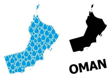 Umman 'ın Sıvı Gözyaşları ve Solid Haritasının Vektör Kolajı