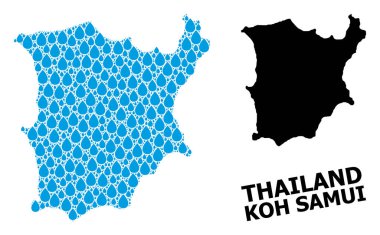 Sıvı Damlalar ve Katı Harita Koh Samui Vektör Mozaik Haritası