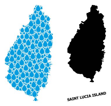 Saint Lucia Su Damlaları ve Kolaj Haritası