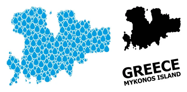 Vektor Collage Karta över Mykonos Island of Liquid Drops och Solid Map — Stock vektor