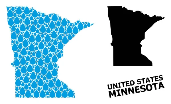 Vector Collage Mapa de Minnesota Estado de Lágrimas de Agua y Mapa Sólido — Vector de stock