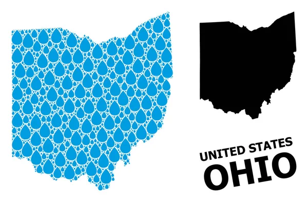 Vector Mosaic Mapa de Ohio State of Water Tears e Mapa Sólido —  Vetores de Stock