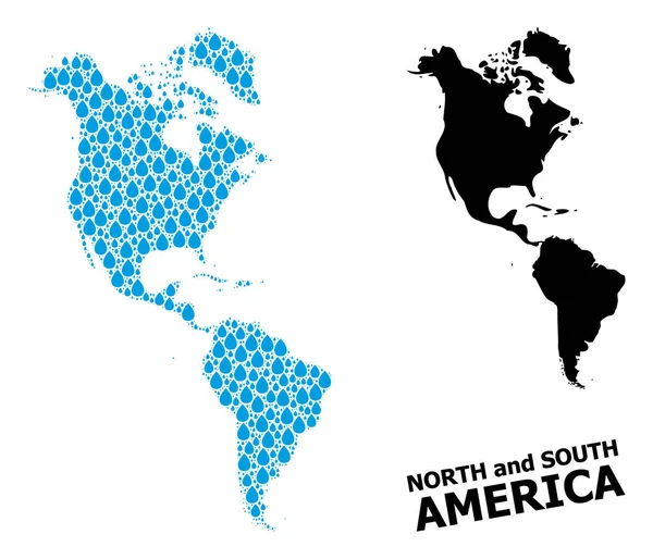Mapa wektorowego kolażu Ameryki Południowej i Północnej płynnych łez i stałej mapy — Wektor stockowy