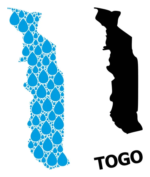 Vector Collage Mapa de Togo de rocíos líquidos y mapa sólido — Vector de stock