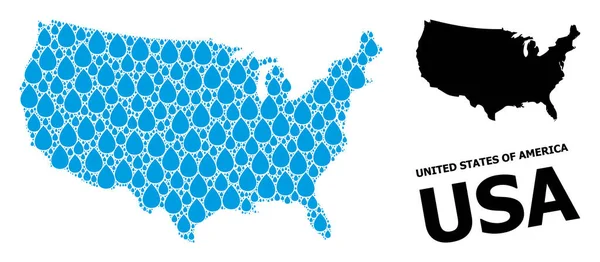 Mappa del mosaico vettoriale degli Stati Uniti d'America di gocce d'acqua e mappa solida — Vettoriale Stock