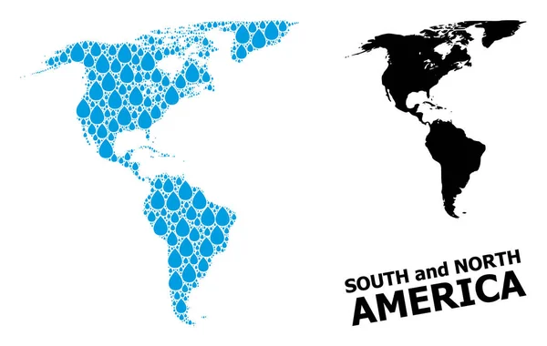 Vector Collage Mapa de América del Sur y del Norte de Lágrimas Líquidas y Mapa Sólido — Vector de stock