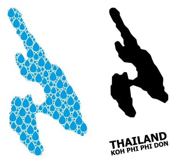 Mapa wektorowego kolażu Koh Phi Don płynnych kropli i stałej mapy — Wektor stockowy