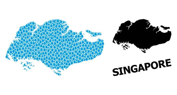 Vector Collage Carte de Singapour des gouttes d'eau et carte solide — Image vectorielle