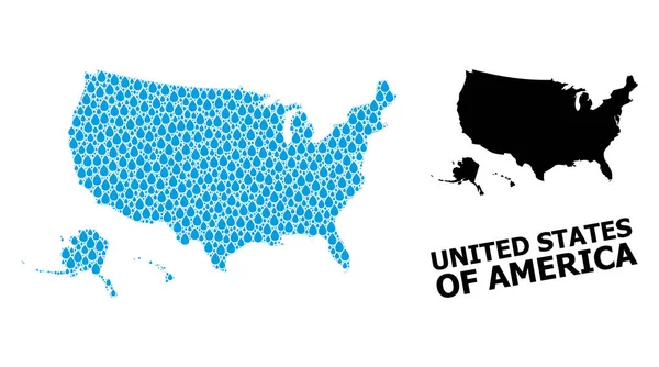 Vector Collage Map of USA Περιοχές Υγρών Δακρύων και Στερεού Χάρτη — Διανυσματικό Αρχείο