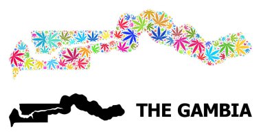 Psikedelik Kenevir Yaprakları Gambiya Vektör Kolajı Haritası