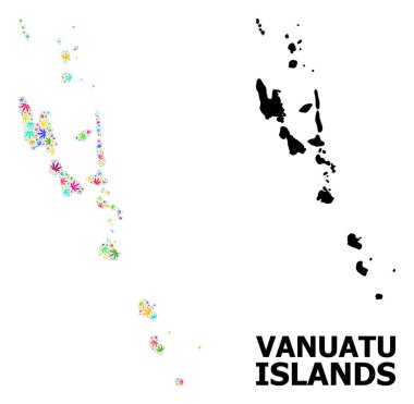 Vanuatu Adaları 'nın Vektör Kolajı Marihuana Yaprakları ve Katı Haritası