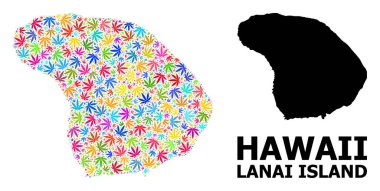 Lanai Adasının Parlak Kenevir Yaprakları ve Katı Haritası Vektör Mozaik Haritası