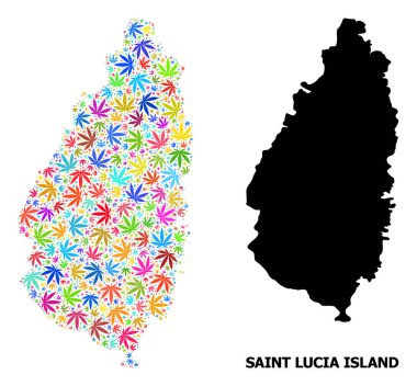 Saint Lucia Adasının Renkli Ot Yaprakları ve Kolaj Haritası