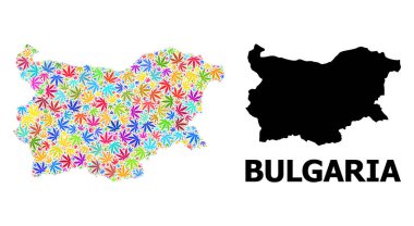 Bulgaristan 'ın Renkli Ot Yaprakları ve Solid Haritası Vektör Kolajı