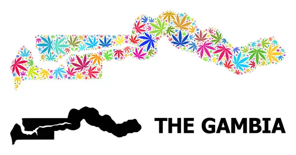 Psikedelik Kenevir Yaprakları Gambiya Vektör Kolajı Haritası