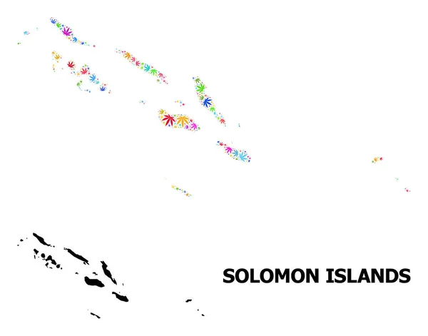 Векторная карта Соломоновых островов с разноцветными листьями конопли и картой — стоковый вектор