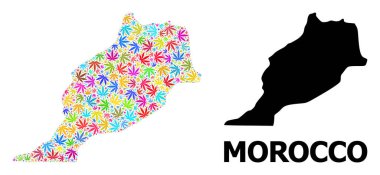 Psikedelik Ot Yaprakları Fas 'ın Vektör Kolajı Haritası