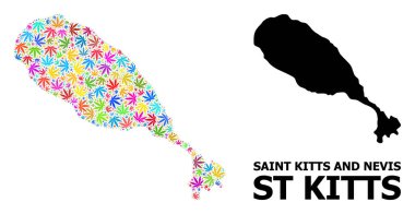 St. Kitts Psikedelik Ot Yaprakları ve Katı Haritası Vektör Mozaik Haritası
