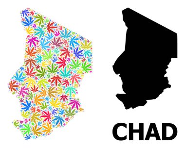 Psikedelik Kenevir Yaprakları ve Sağlam Harita Çad Vektör Kolajı Haritası