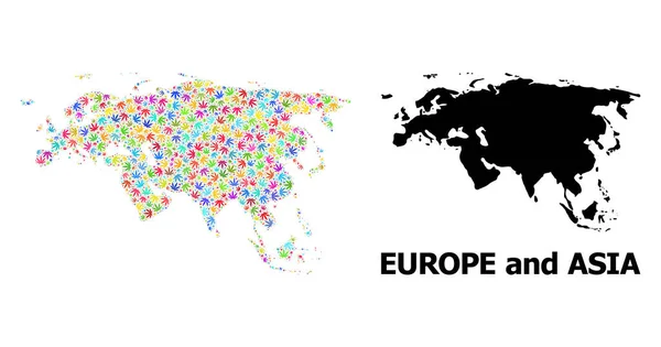 Vektor Mosaik Karta över Europa och Asien av färgglada ogräsblad och fast karta — Stock vektor