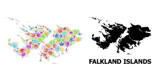Vektor Mosaik Karta över Falklandsöarna Färgade Hampblad och Solid Map — Stock vektor