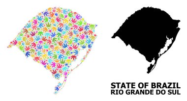 Rio Grande Do Sul 'un Vektör Mozaik Haritası Parlak Kenevir Yaprakları ve Katı Haritası