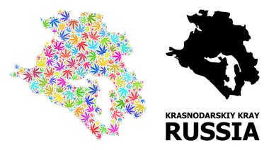 Parlak Kenevir Yaprakları ve Krasnodarskiy Kray Vektör Mozaik Haritası