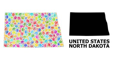 Kuzey Dakota Renkli Kenevir Yaprakları ve Katı Haritası Vektör Mozaik Haritası