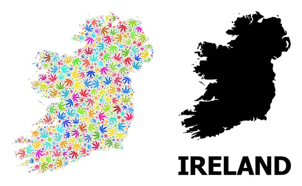 Vector Mosaic Map of Ireland Νησί των Χρωματισμένων Φύλλων Hemp και Στερεός Χάρτης — Διανυσματικό Αρχείο