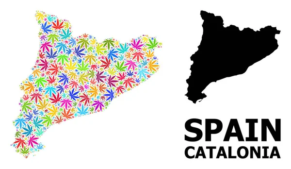 Векторна мозаїчна карта Каталонії барвистих листя Маріхуани та суцільної карти — стоковий вектор