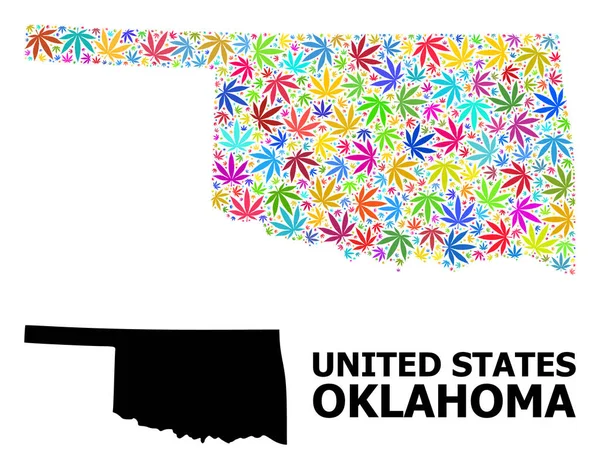 Mapa mosaico vectorial de hojas de marihuana de Oklahoma y mapa sólido — Vector de stock