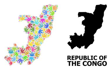 Parlak Ot Yaprakları Cumhuriyeti Vektör Kolajı Haritası ve Katı Harita