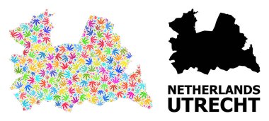 Utrecht Eyaleti 'nin Vektör Mozaik Haritası Parlak Marihuana Yaprakları ve Katı Harita