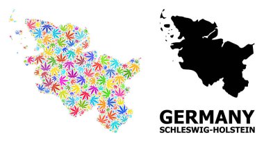 Schleswig-Holstein Renkli Kenevir Yaprakları Eyaleti Vektör Kolajı ve Katı Harita