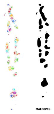 Maldivler 'in Renkli Marihuana Yaprakları ve Katı Haritası Vektör Mozaik Haritası