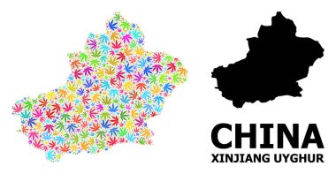 Xinjiang Uygur Bölgesi Vektör Kolajı Yaprakları ve Katı Harita