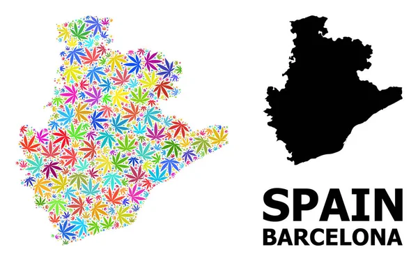 Vector Mosaic Mapa da Província de Barcelona de folhas de ervas daninhas coloridas e Mapa Sólido — Vetor de Stock