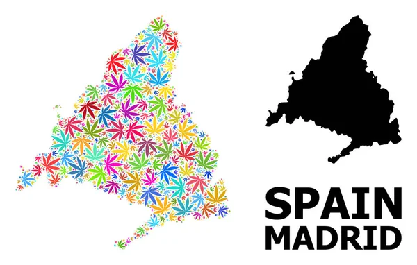 Vector Collage Map of Madrid Province of Psychedelic Marijuana Leaves and Solid Map — стоковий вектор